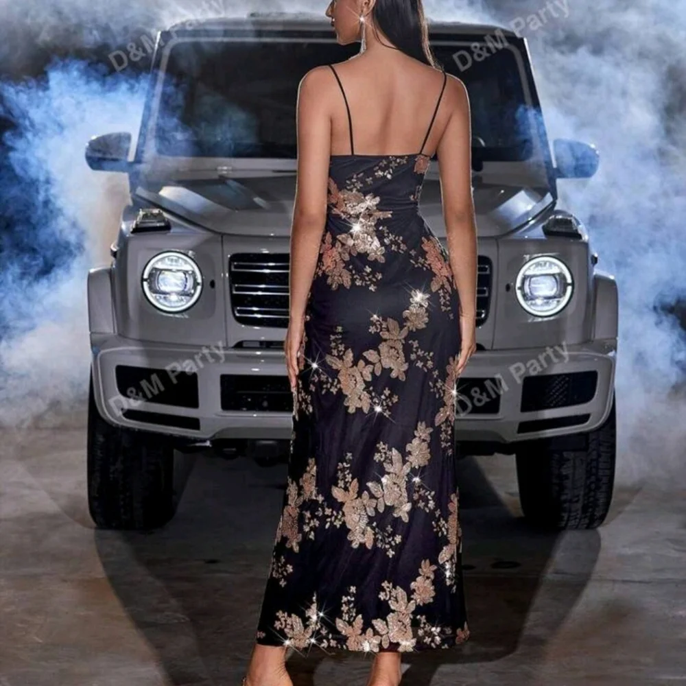 Beaded Embroidered Cross-Strap Slit Back Sleeveless Bodycon Women's Formal Eveni - Picture 2 of 3